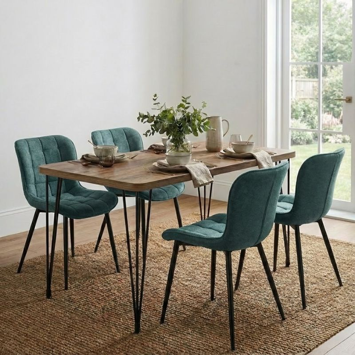 Σετ τραπεζαρία 5τμχ Roger - Chiara Mdf - ύφασμα χρώμα ακακίας - πράσινο 120x70x75εκ.