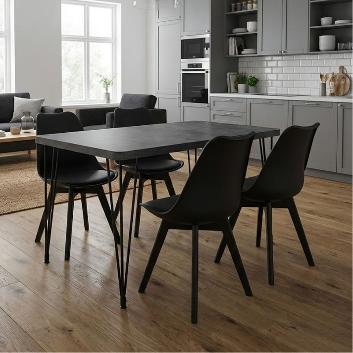 Σετ τραπεζαρία 5τμχ Roger - Viva Mdf - PP χρώμα σκούρο γκρι σκυροδέματος - μαύρο 120x70x75εκ.