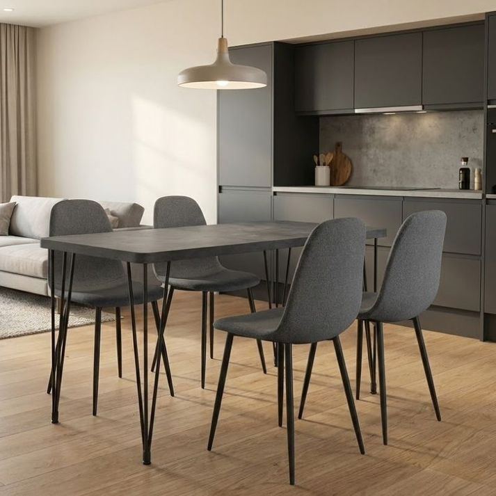 Σετ τραπεζαρία 5τμχ Roger - Iris Mdf - ύφασμα χρώμα σκούρο γκρι σκυροδέματος - γκρι 120x70x75εκ.