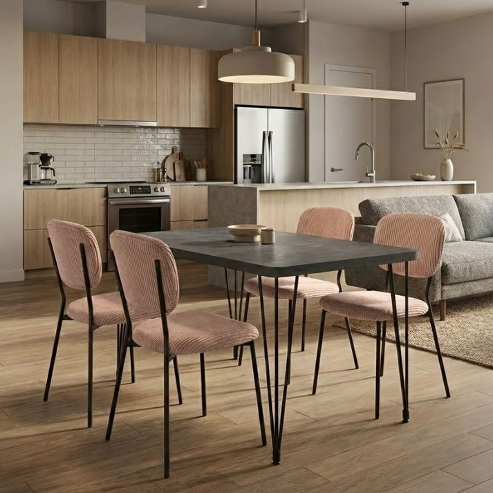 Σετ τραπεζαρία 5τμχ Roger - Kevin Mdf - ύφασμα χρώμα σκούρο γκρι σκυροδέματος - μόκα 120x70x75εκ.