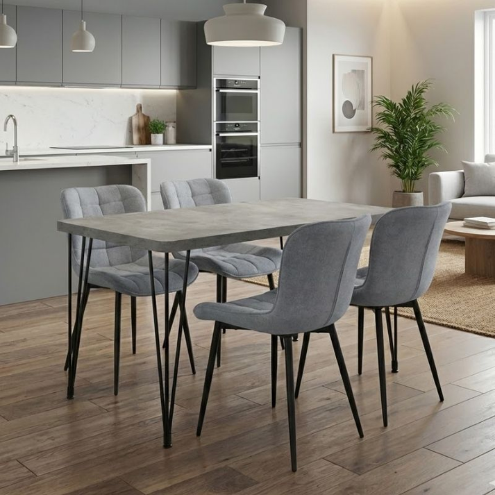 Σετ τραπεζαρία 5τμχ Roger - Chiara Mdf - ύφασμα χρώμα σκούρο γκρι σκυροδέματος - γκρι 120x70x75εκ.