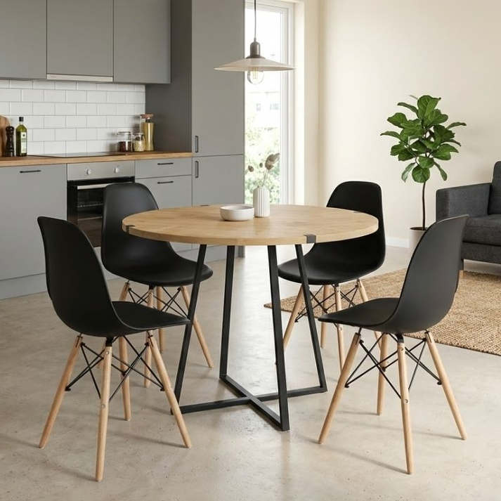 Σετ τραπεζαρία 5τμχ Rubes - Nova χρώμα φυσικό οξιάς - μαύρο Ø100x78εκ.