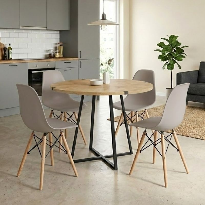 Σετ τραπεζαρία 5τμχ Rubes - Nova χρώμα φυσικό οξιάς - cappuccino Ø100x78εκ.