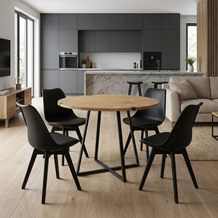 Σετ τραπεζαρία 5τμχ Rubes - Viva χρώμα φυσικό οξιάς - μαύρο Ø100x78εκ.