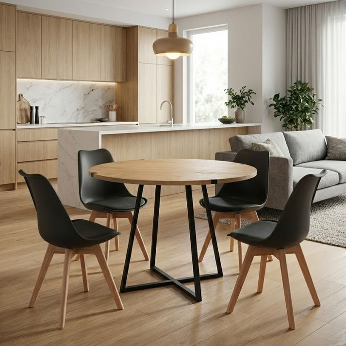 Σετ τραπεζαρία 5τμχ Rubes - Viva χρώμα φυσικό οξιάς - μαύρο Ø100x78εκ.