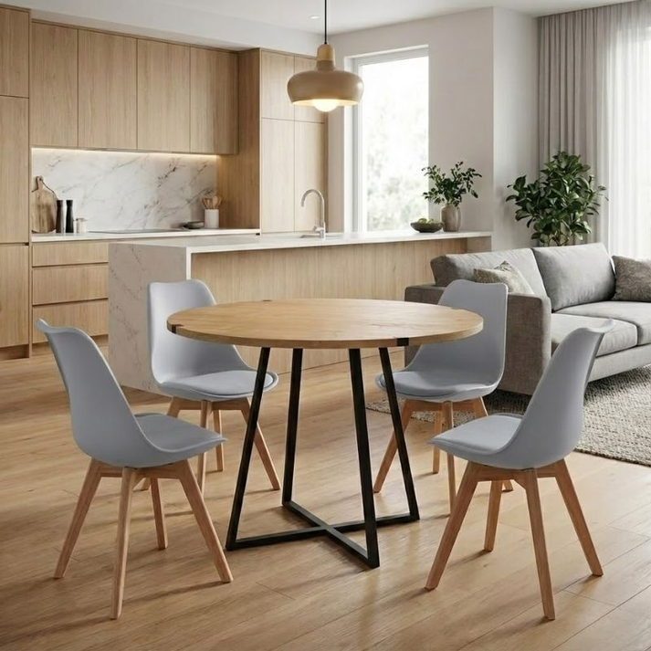 Σετ τραπεζαρία 5τμχ Rubes - Viva χρώμα φυσικό οξιάς - γκρι Ø100x78εκ.