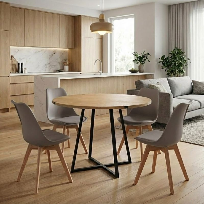 Σετ τραπεζαρία 5τμχ Rubes - Viva χρώμα φυσικό οξιάς - cappuccino Ø100x78εκ.