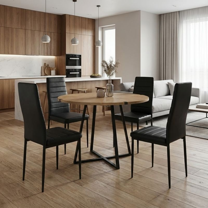 Σετ τραπεζαρία 5τμχ Rubes - Rosa χρώμα φυσικό οξιάς - μαύρο Ø100x78εκ.