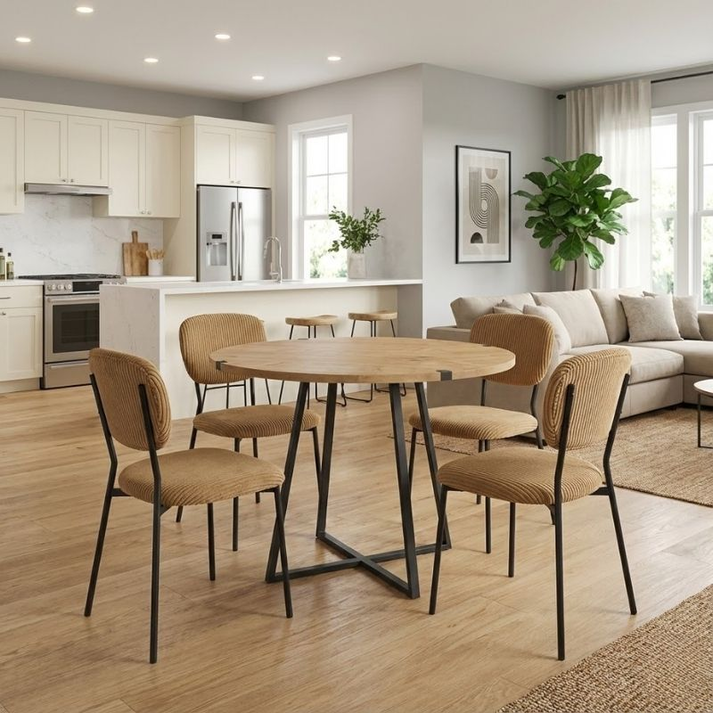 Σετ τραπεζαρία 5τμχ Rubes - Kevin χρώμα φυσικό οξιάς - μουσταρδί Ø100x78εκ.