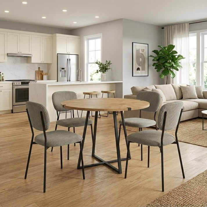 Σετ τραπεζαρία 5τμχ Rubes - Kevin χρώμα φυσικό οξιάς - λαδί Ø100x78εκ.