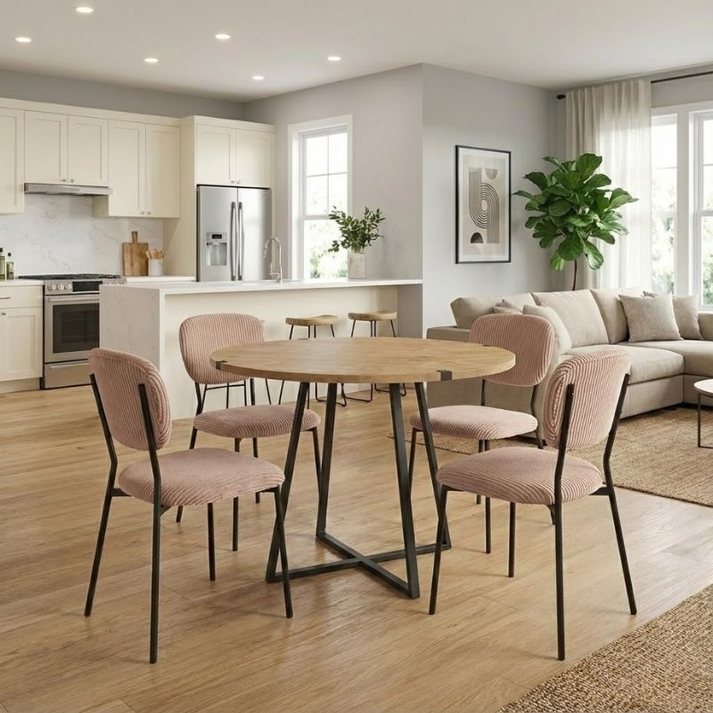 Σετ τραπεζαρία 5τμχ Rubes - Kevin χρώμα φυσικό οξιάς - μόκα Ø100x78εκ.