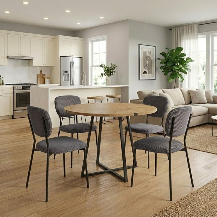 Σετ τραπεζαρία 5τμχ Rubes - Kevin χρώμα φυσικό οξιάς - γκρι Ø100x78εκ.