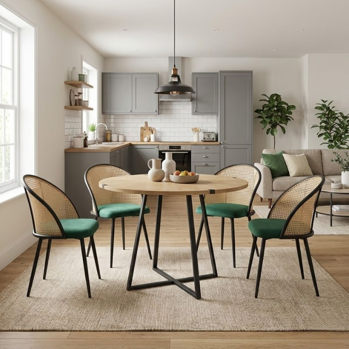 Σετ τραπεζαρία 5τμχ Rubes - Jacob χρώμα φυσικό οξιάς - κυπαρισσί Ø100x78εκ.