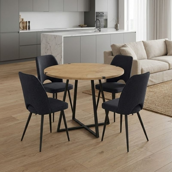 Σετ τραπεζαρία 5τμχ Rubes - Christy χρώμα φυσικό οξιάς - ανθρακί Ø100x78εκ.