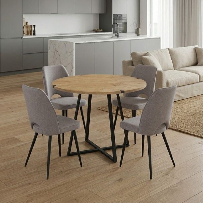 Σετ τραπεζαρία 5τμχ Rubes - Christy χρώμα φυσικό οξιάς - ανοιχτό μπεζ Ø100x78εκ.