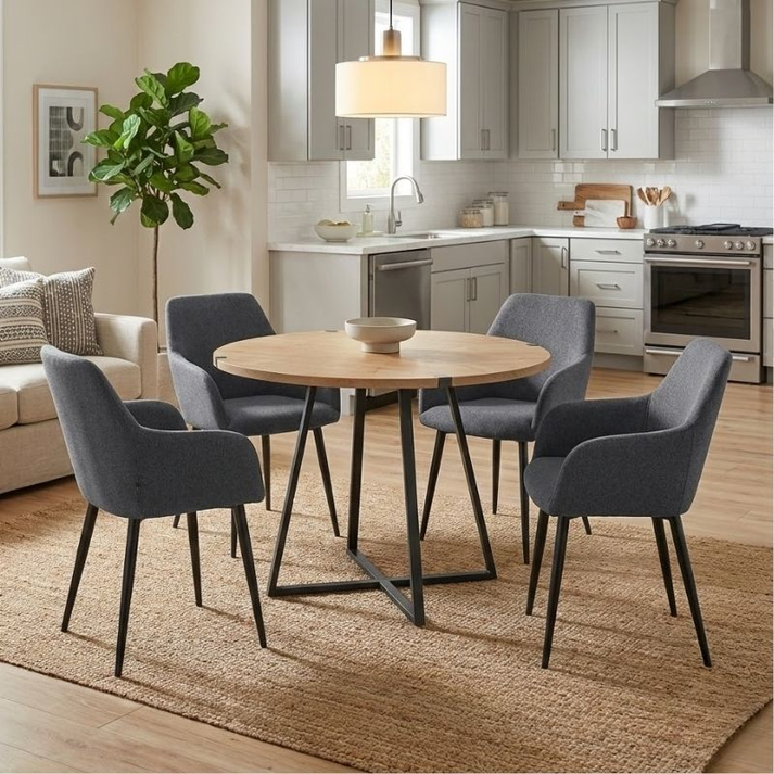 Σετ τραπεζαρία 5τμχ Rubes - Monica χρώμα φυσικό οξιάς - γκρι Ø100x78εκ.