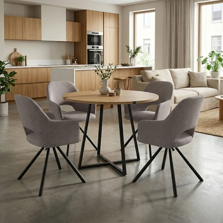 Σετ τραπεζαρία 5τμχ Rubes - Gabriel χρώμα φυσικό οξιάς - ανοιχτό μπεζ Ø100x78εκ.