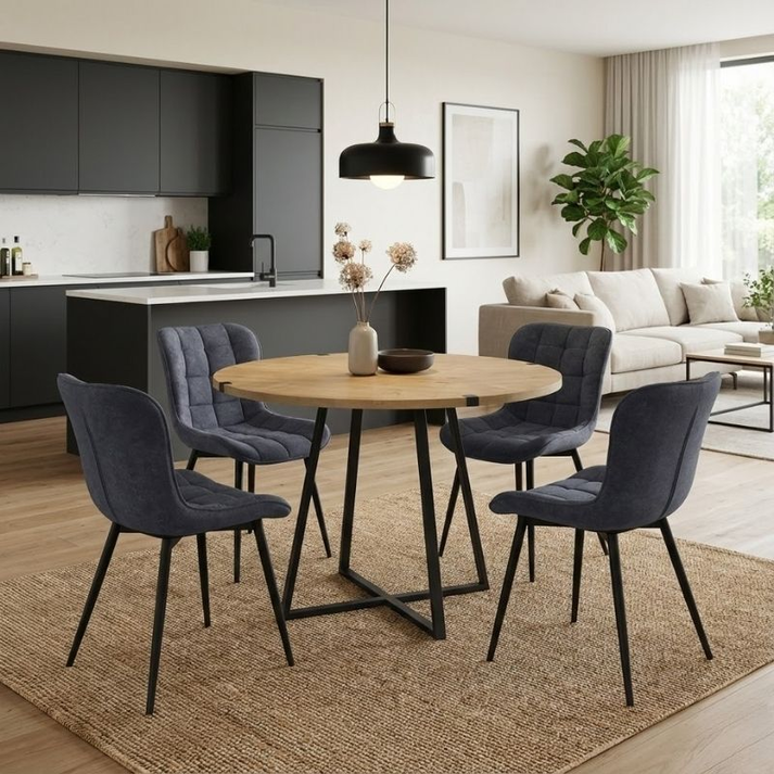 Σετ τραπεζαρία 5τμχ Rubes - Chiara χρώμα φυσικό οξιάς - ανθρακί Ø100x78εκ.