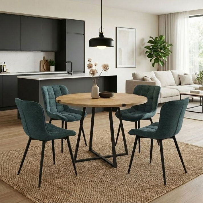 Σετ τραπεζαρία 5τμχ Rubes - Chiara χρώμα φυσικό οξιάς - πράσινο Ø100x78εκ.