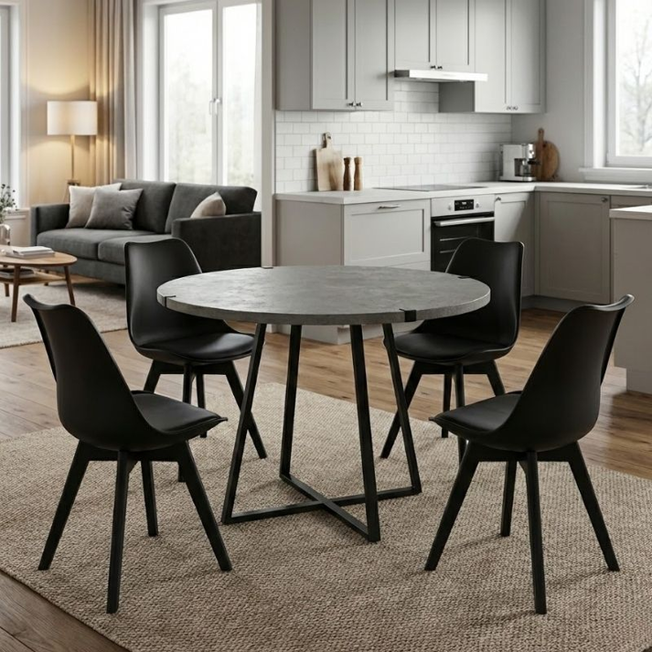 Σετ τραπεζαρία 5τμχ Rubes - Viva χρώμα γκρι σκυροδέματος - μαύρο Ø100x78εκ.