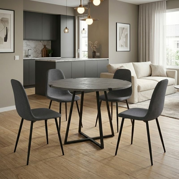 Σετ τραπεζαρία 5τμχ Rubes - Iris χρώμα γκρι σκυροδέματος - γκρι Ø100x78εκ.