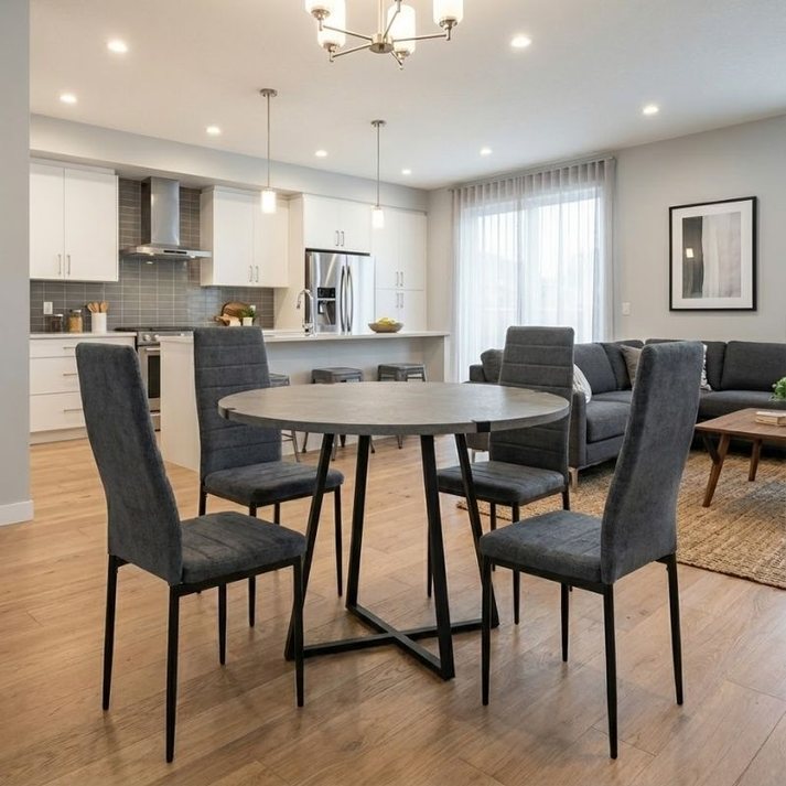 Σετ τραπεζαρία 5τμχ Rubes - Rosa χρώμα γκρι σκυροδέματος - γκρι Ø100x78εκ.