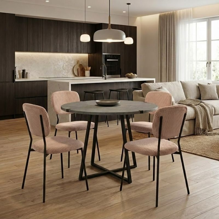 Σετ τραπεζαρία 5τμχ Rubes - Kevin χρώμα γκρι σκυροδέματος - μόκα Ø100x78εκ.