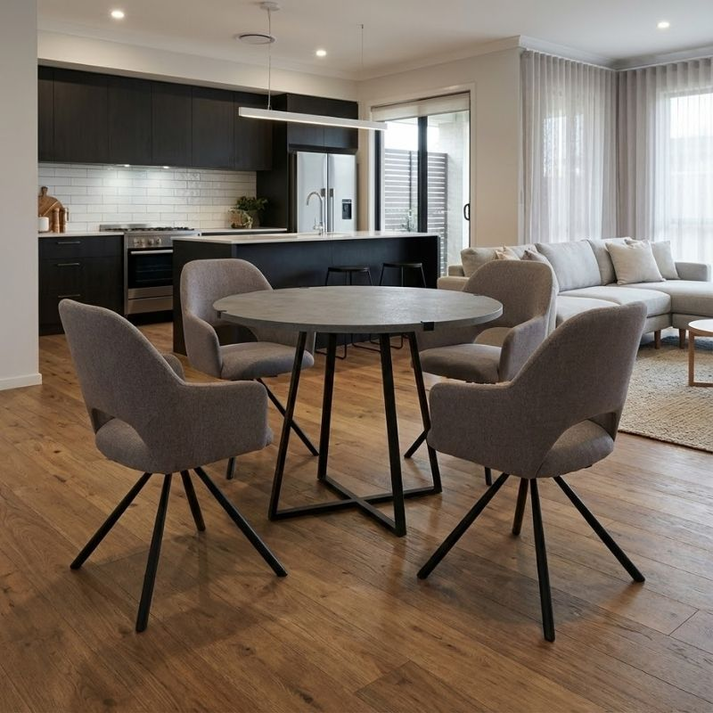 Σετ τραπεζαρία 5τμχ Rubes - Gabriel χρώμα γκρι σκυροδέματος - ανοιχτό μπεζ Ø100x78εκ.