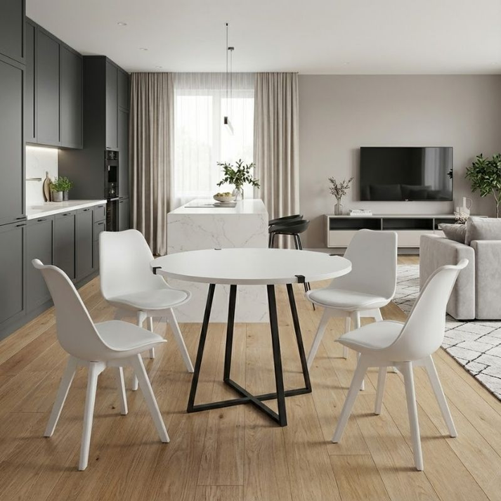 Σετ τραπεζαρία 5τμχ Rubes - Viva χρώμα λευκό Ø100x78εκ.