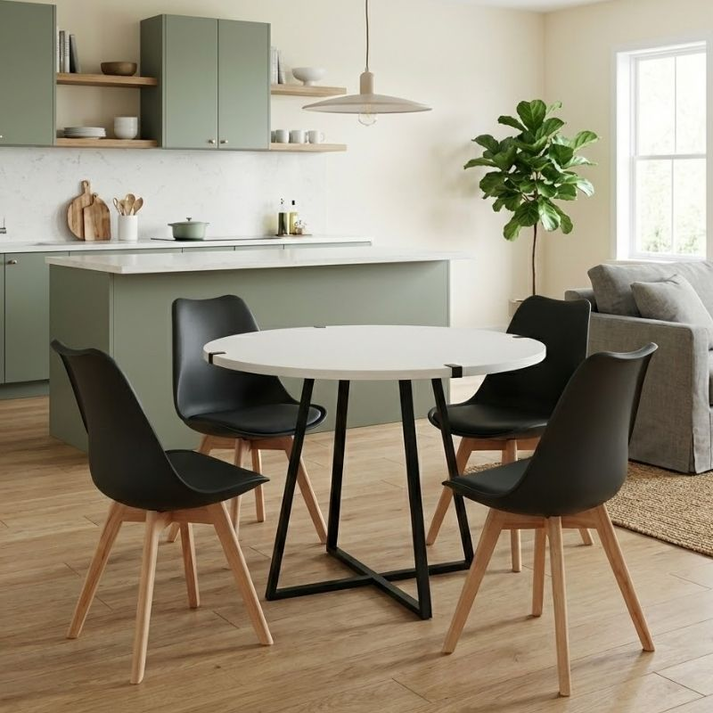 Σετ τραπεζαρία 5τμχ Rubes - Viva χρώμα λευκό - μαύρο Ø100x78εκ.