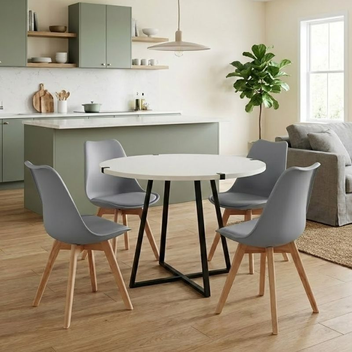 Σετ τραπεζαρία 5τμχ Rubes - Viva χρώμα λευκό - γκρι Ø100x78εκ.