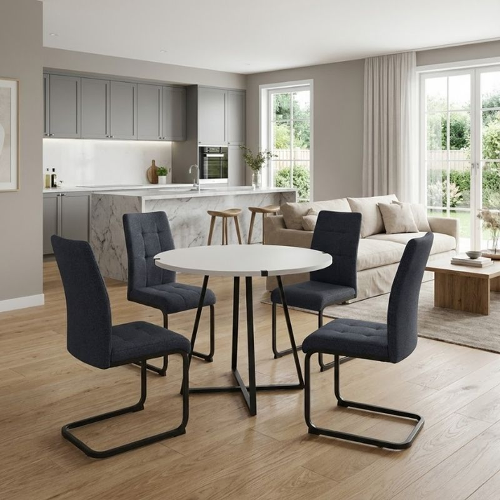 Σετ τραπεζαρία 5τμχ Rubes - Laura χρώμα λευκό - ανθρακί Ø100x78εκ.