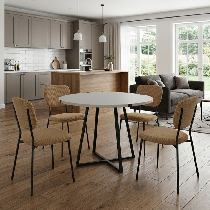 Σετ τραπεζαρία 5τμχ Rubes - Kevin χρώμα λευκό - μουσταρδί Ø100x78εκ.