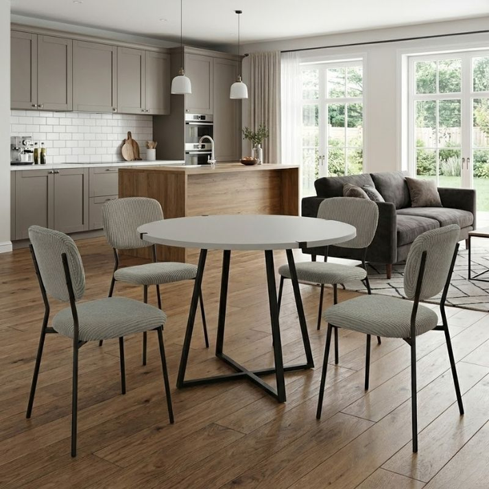 Σετ τραπεζαρία 5τμχ Rubes - Kevin χρώμα λευκό - λαδί Ø100x78εκ.