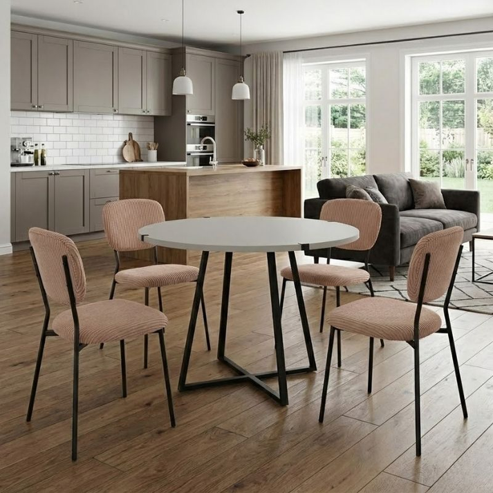 Σετ τραπεζαρία 5τμχ Rubes - Kevin χρώμα λευκό - μόκα Ø100x78εκ.