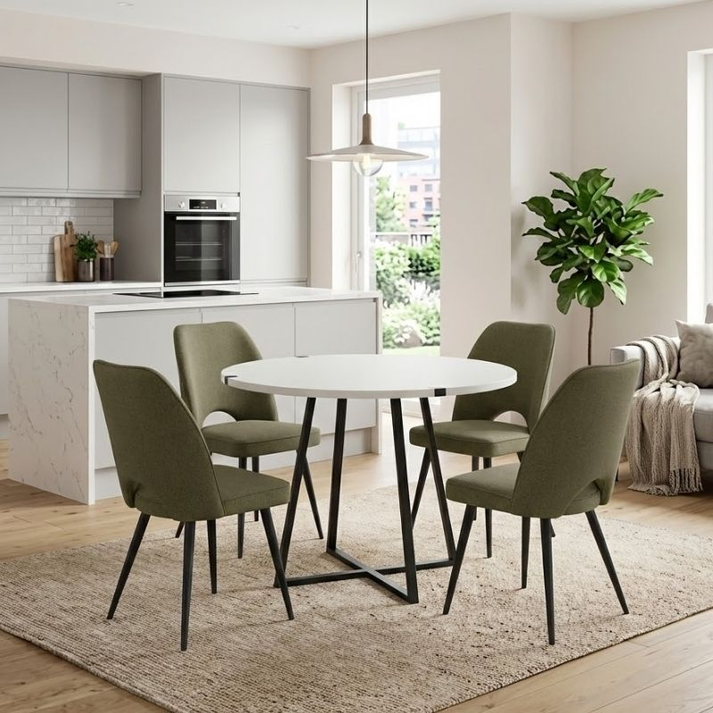 Σετ τραπεζαρία 5τμχ Rubes - Christy χρώμα λευκό - λαδί Ø100x78εκ.