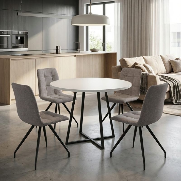 Σετ τραπεζαρία 5τμχ Rubes - Bianca χρώμα λευκό - ανοιχτό μπεζ Ø100x78εκ.