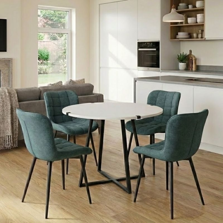 Σετ τραπεζαρία 5τμχ Rubes - Chiara χρώμα λευκό - πράσινο Ø100x78εκ.