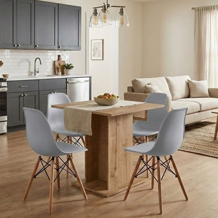 Σετ τραπεζαρία 5τμχ Allos - Nova χρώμα sapphire oak - γκρι 75x75x77εκ.