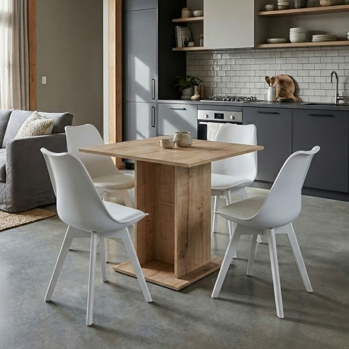 Σετ τραπεζαρία 5τμχ Allos - Viva χρώμα sapphire oak - λευκό 75x75x77εκ.