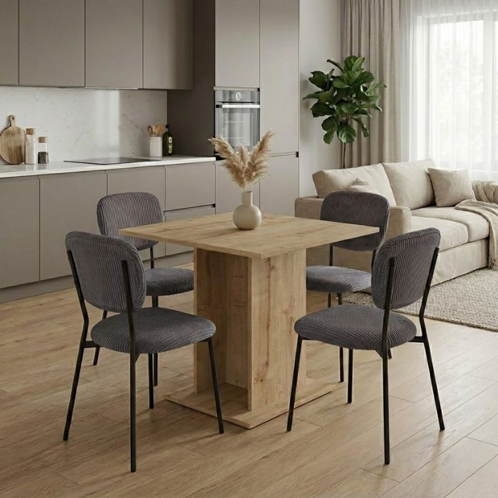 Σετ τραπεζαρία 5τμχ Allos - Kevin χρώμα sapphire oak - γκρι 75x75x77εκ.