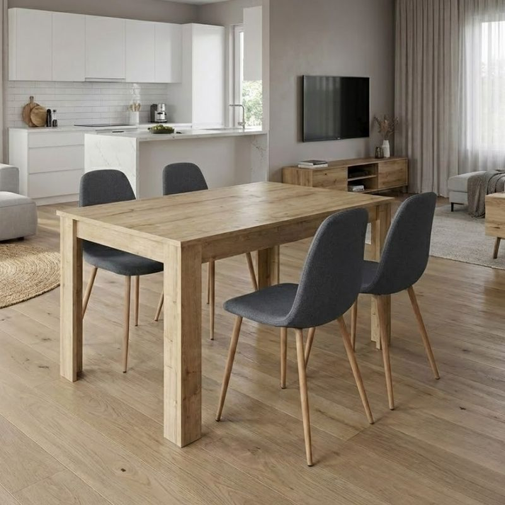 Σετ τραπεζαρία 5τμχ Darlen - Iris χρώμα sapphire oak - γκρι/φυσικό πόδι 125x72x74εκ.