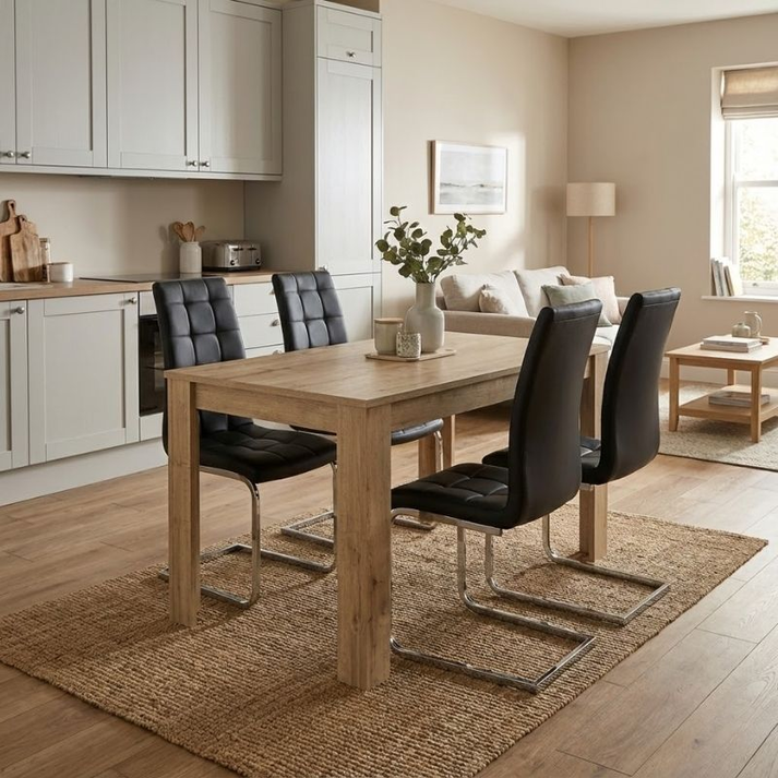 Σετ τραπεζαρία 5τμχ Darlen - Vela χρώμα sapphire oak - μαύρο 125x72x74εκ.