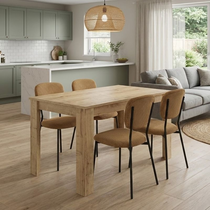 Σετ τραπεζαρία 5τμχ Darlen - Kevin χρώμα sapphire oak - μουσταρδί 125x72x74εκ.