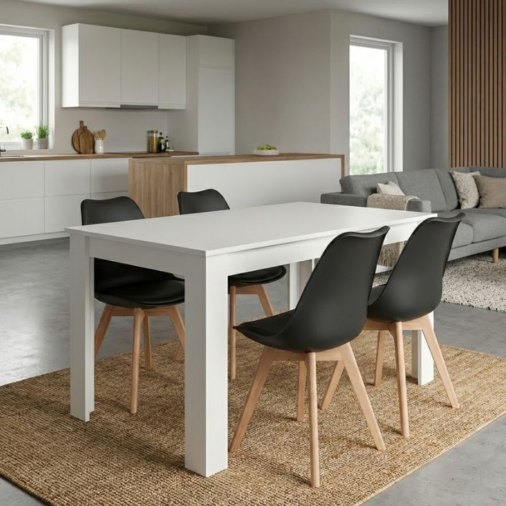 Σετ τραπεζαρία 5τμχ Darlen - Viva χρώμα λευκό - μαύρο/φυσικό πόδι 125x72x74εκ.