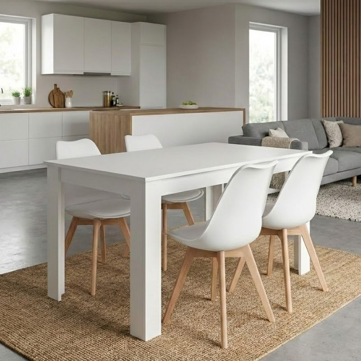 Σετ τραπεζαρία 5τμχ Darlen - Viva χρώμα λευκό - λευκό/φυσικό πόδι 125x72x74εκ.