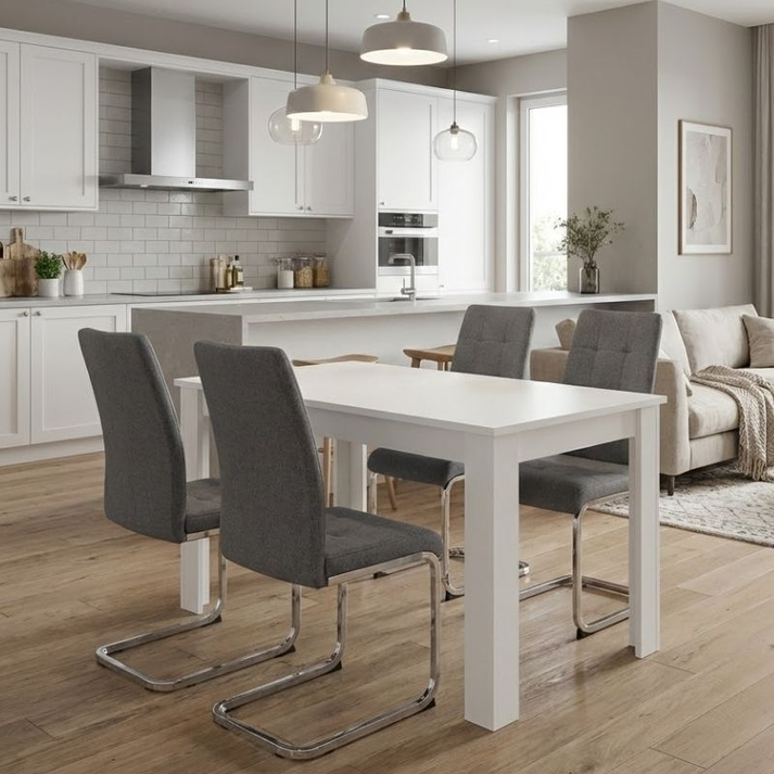 Σετ τραπεζαρία 5τμχ Darlen - Laura χρώμα λευκό - γκρι 125x72x74εκ.