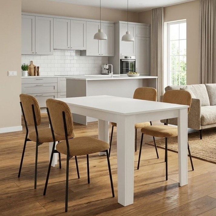 Σετ τραπεζαρία 5τμχ Darlen - Kevin χρώμα λευκό - μουσταρδί 125x72x74εκ.