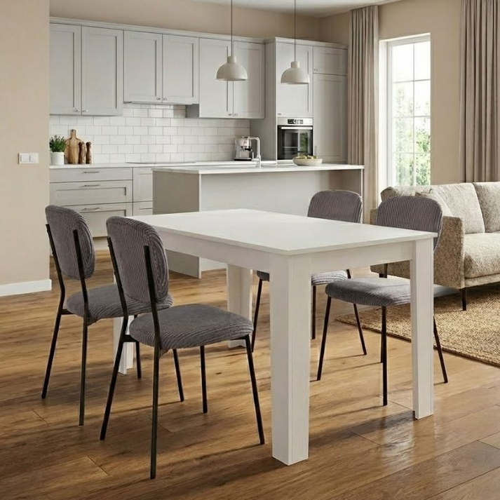 Σετ τραπεζαρία 5τμχ Darlen - Kevin χρώμα λευκό - γκρι 125x72x74εκ.