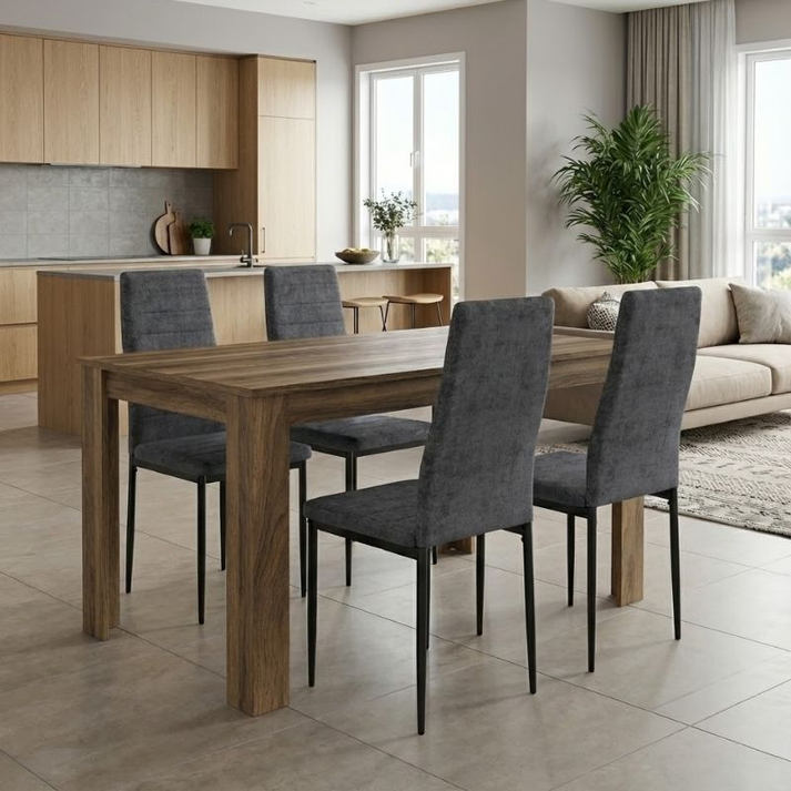 Σετ τραπεζαρία 5τμχ Darlen - Rosa χρώμα καρυδί - γκρι 125x72x74εκ.